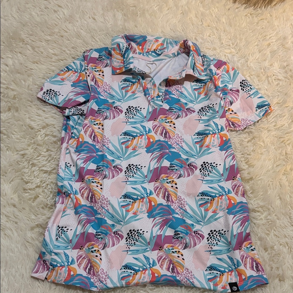 Girls Fun Colorful Tropical Print Polo Shirt